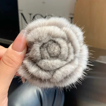 Real Mink Fur Flower Brooch