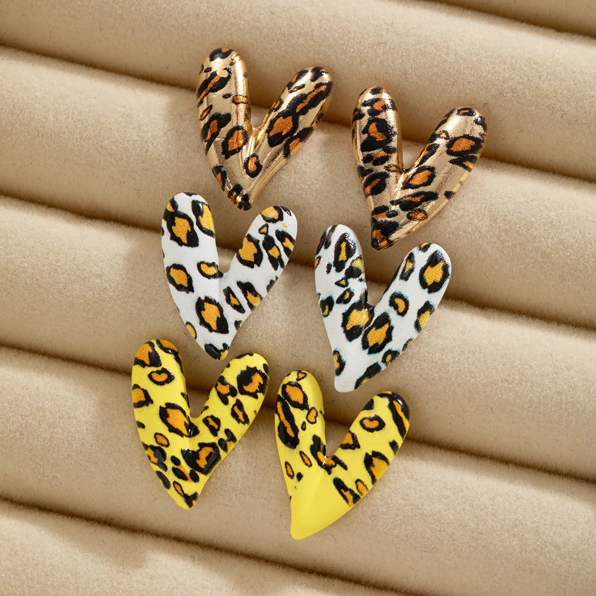 Leopard Heart Earrings Set