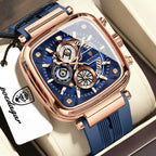 POEDAGAR Square Silicone Sport Watch