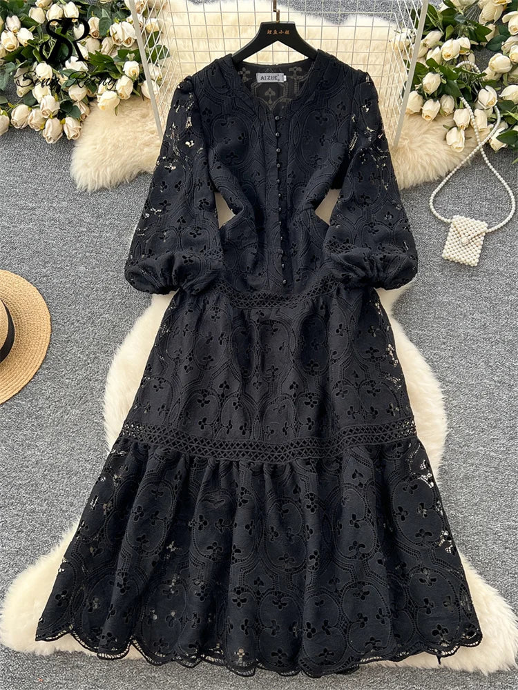SINGREINY French Vacation Lace Hollow