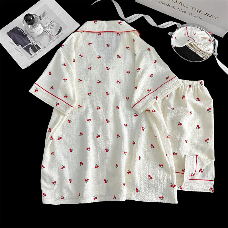 Sweet Cherry Seersucker Pajama Set