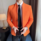 Waffle Stand-Collar Slim Suit Jacket