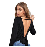 Broadcloth Solid Crew Neck Long Sleeve Top