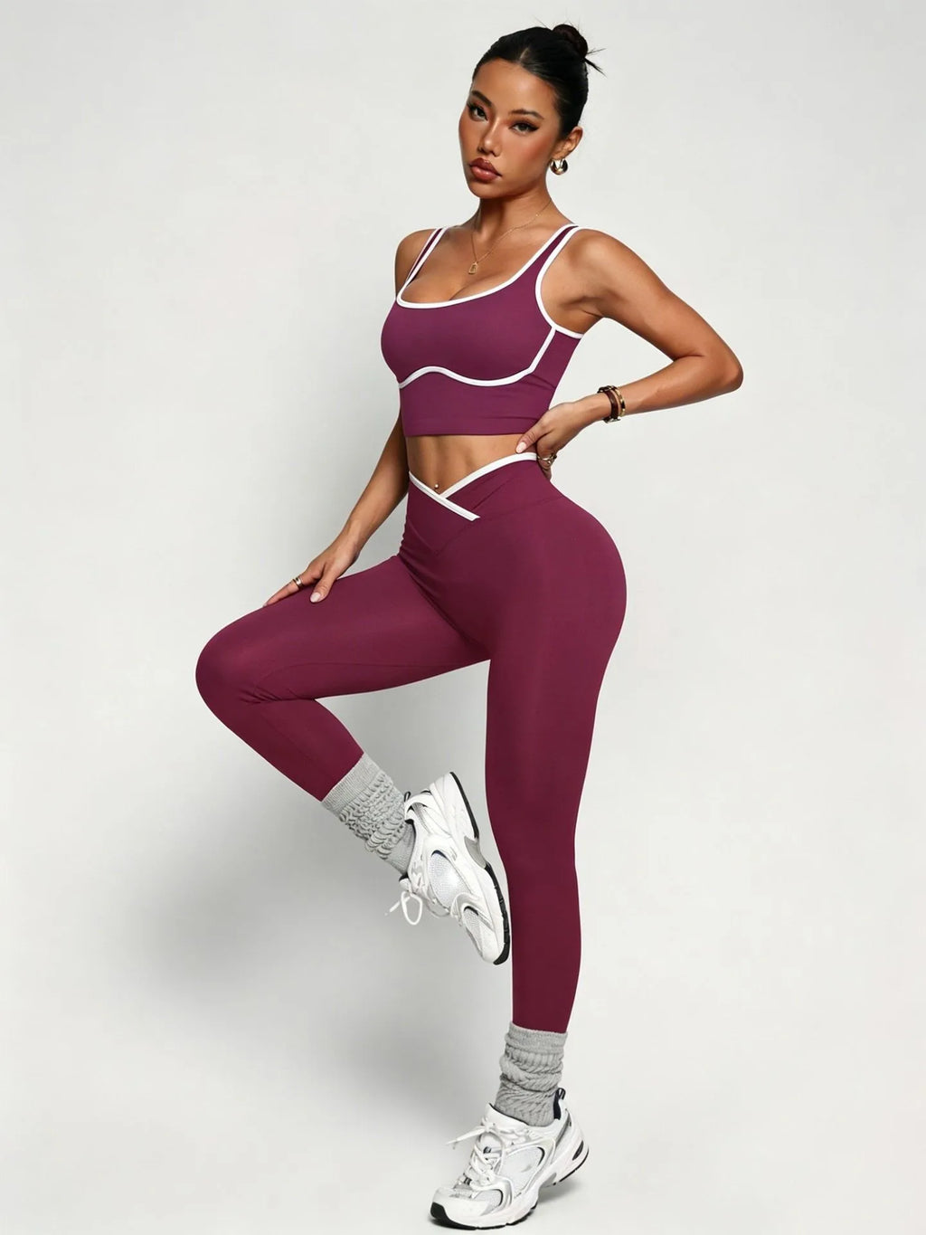 Blended Patchwork Pullover Slim Fit Two-Piece Yoga Set