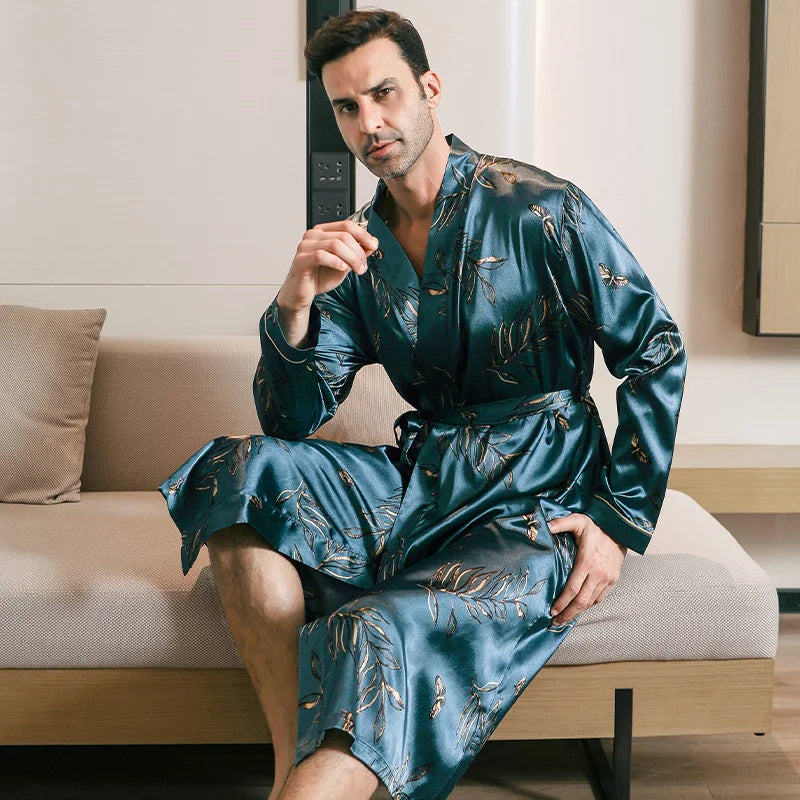 Pajama Spring Autumn Silk Bathrobe