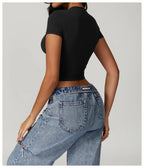 Nylon Short Sleeve True-To-Size Fit Crop Top
