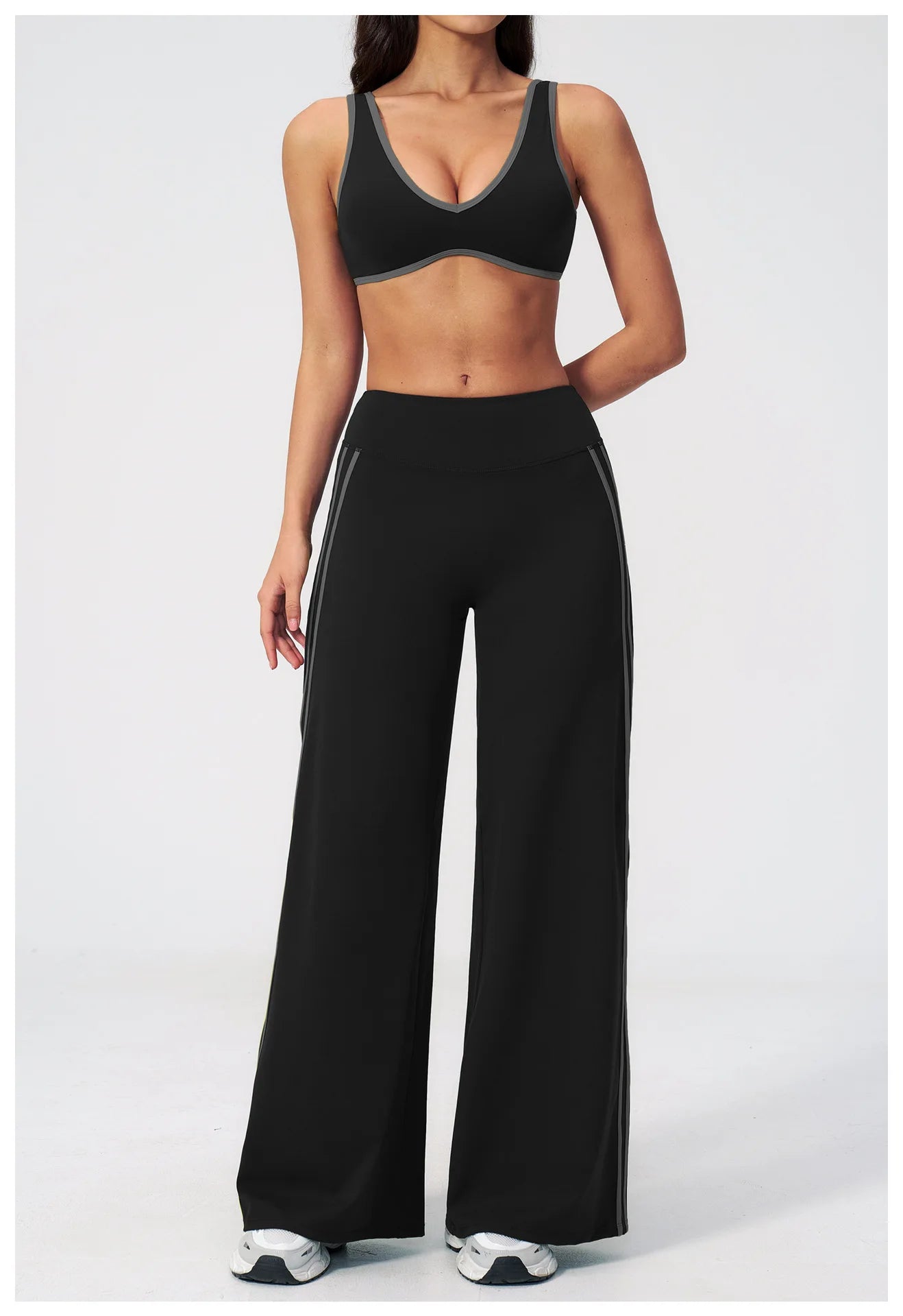 Nylon Striped Sleeveless True-To-Size Fit Two-Piece Yoga Set