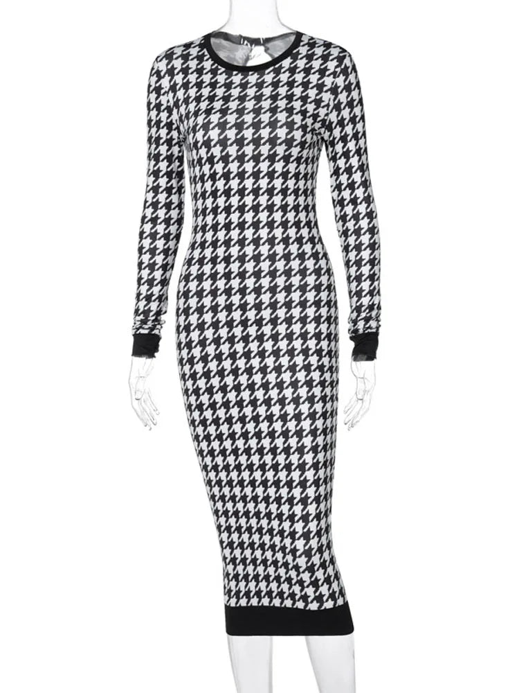 Houndstooth Bodycon Midi Dress
