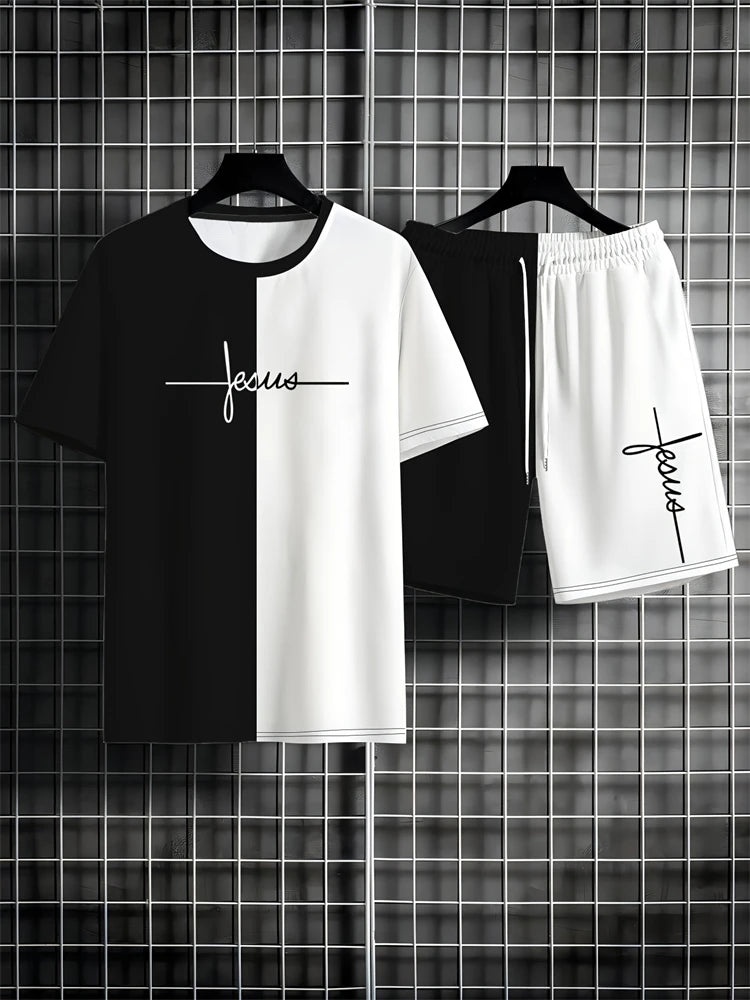 Logo Print Loose Shorts Set