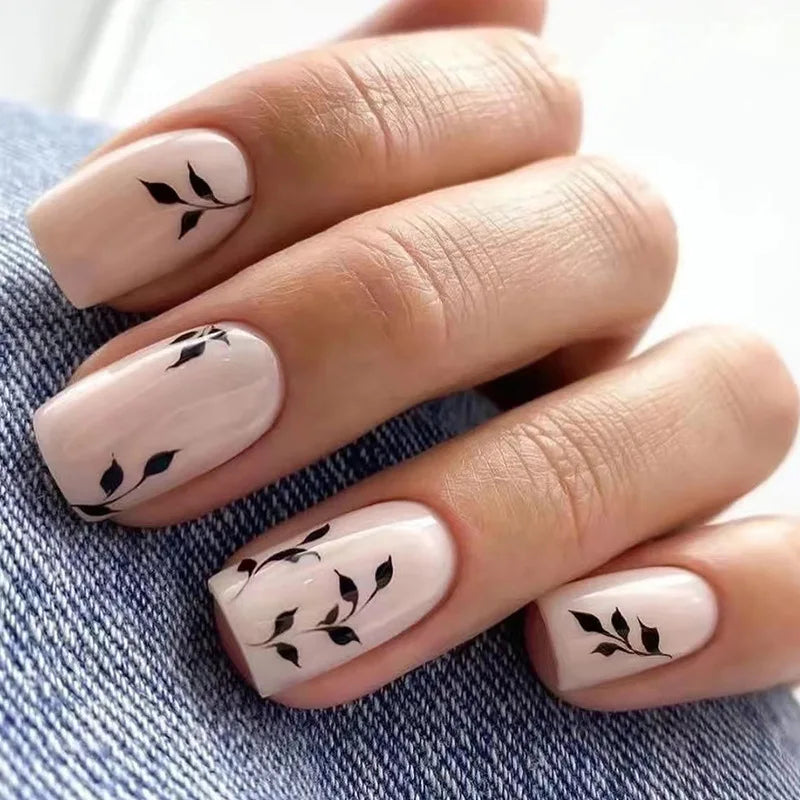 Mid-length French False Nails Leopard