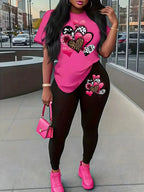 Polyester Crew Neck Short Sleeve Two-Piece Yoga Set