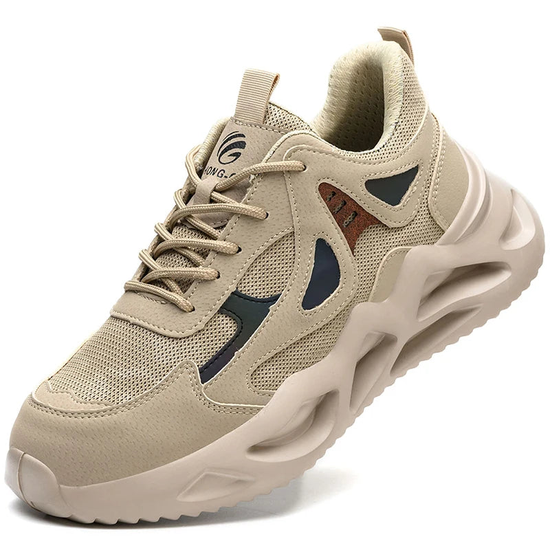 Beige Breathable Steel-Toe Boots