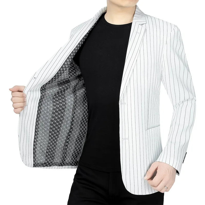 Thin-Stripe Notch-Collar Suit Blazer