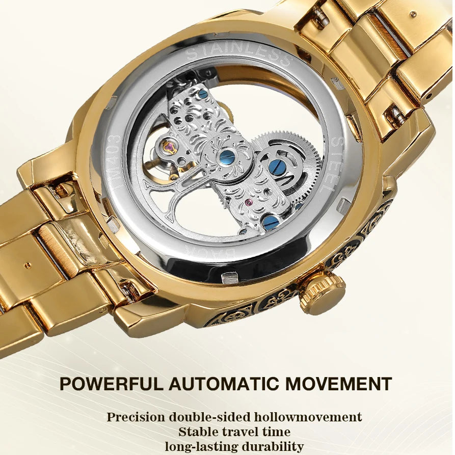 FORSINING Gold Skeleton Automatic Watch