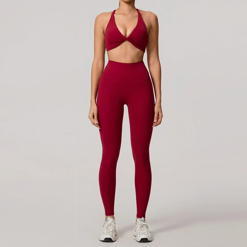 Nylon Solid Long Sleeve Two-Piece Yoga Set
