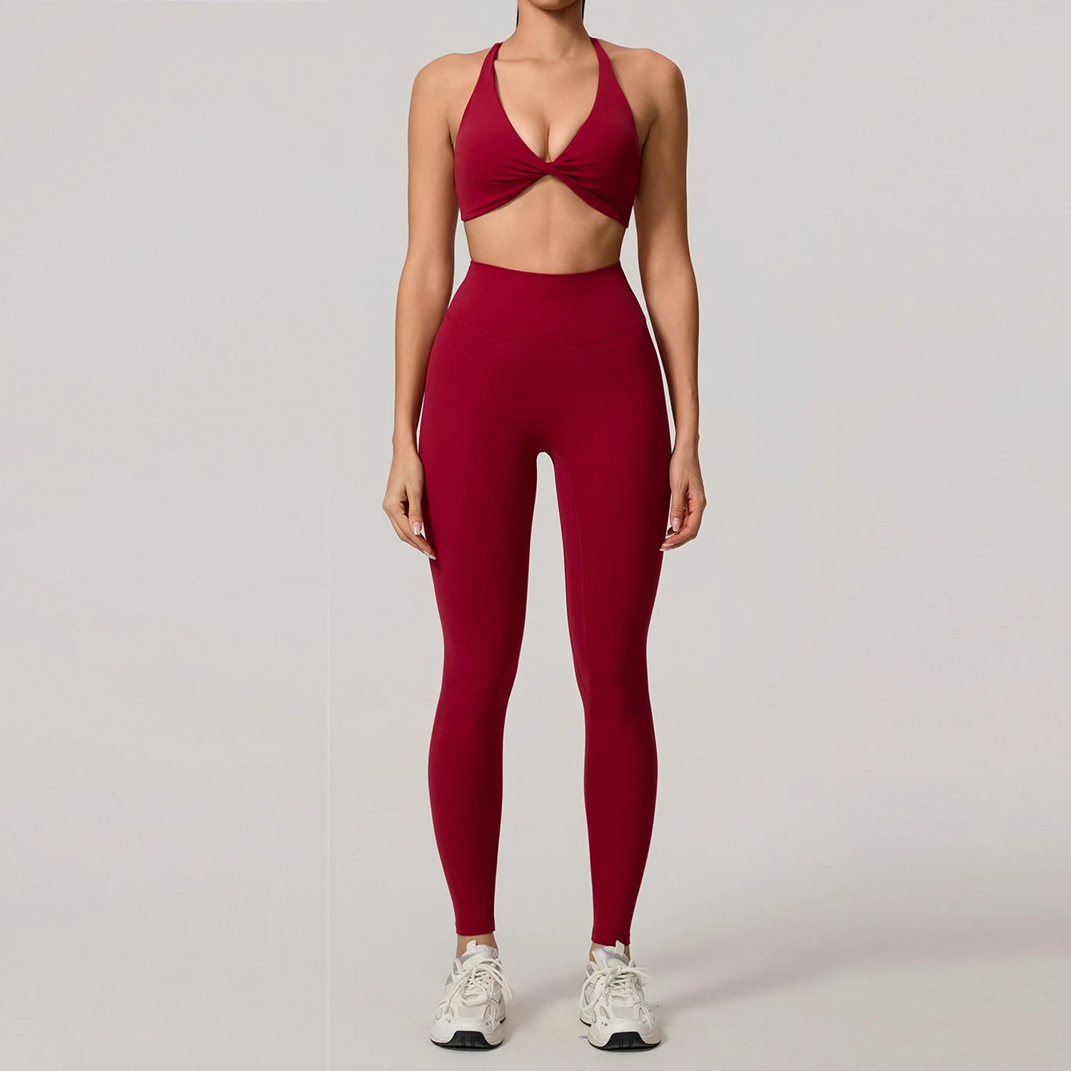 Nylon Solid Long Sleeve Two-Piece Yoga Set