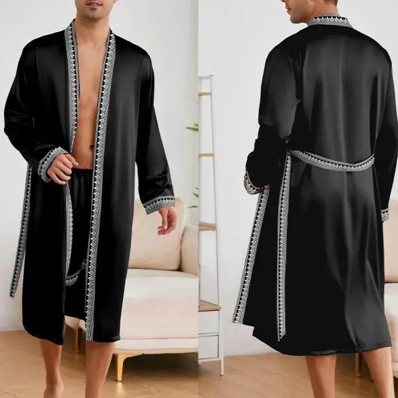 Ice Silk Pajamas 2Pcs Bathrobe