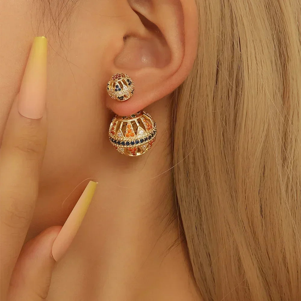 Ethnic Round Zircon Stud Earrings