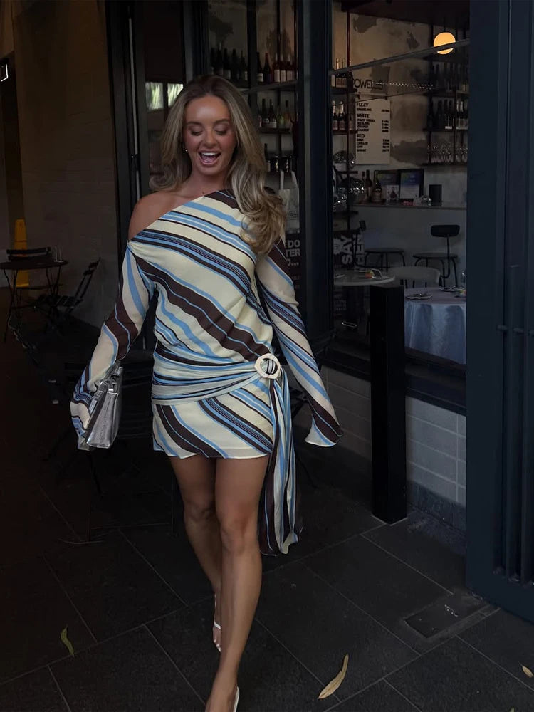 Striped Spaghetti-Strap V-Neck Dress