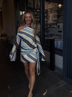 Striped Spaghetti-Strap V-Neck Dress