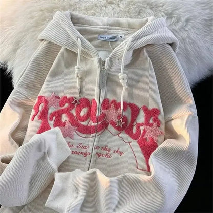Y2K Embroidered Zip Hoodie