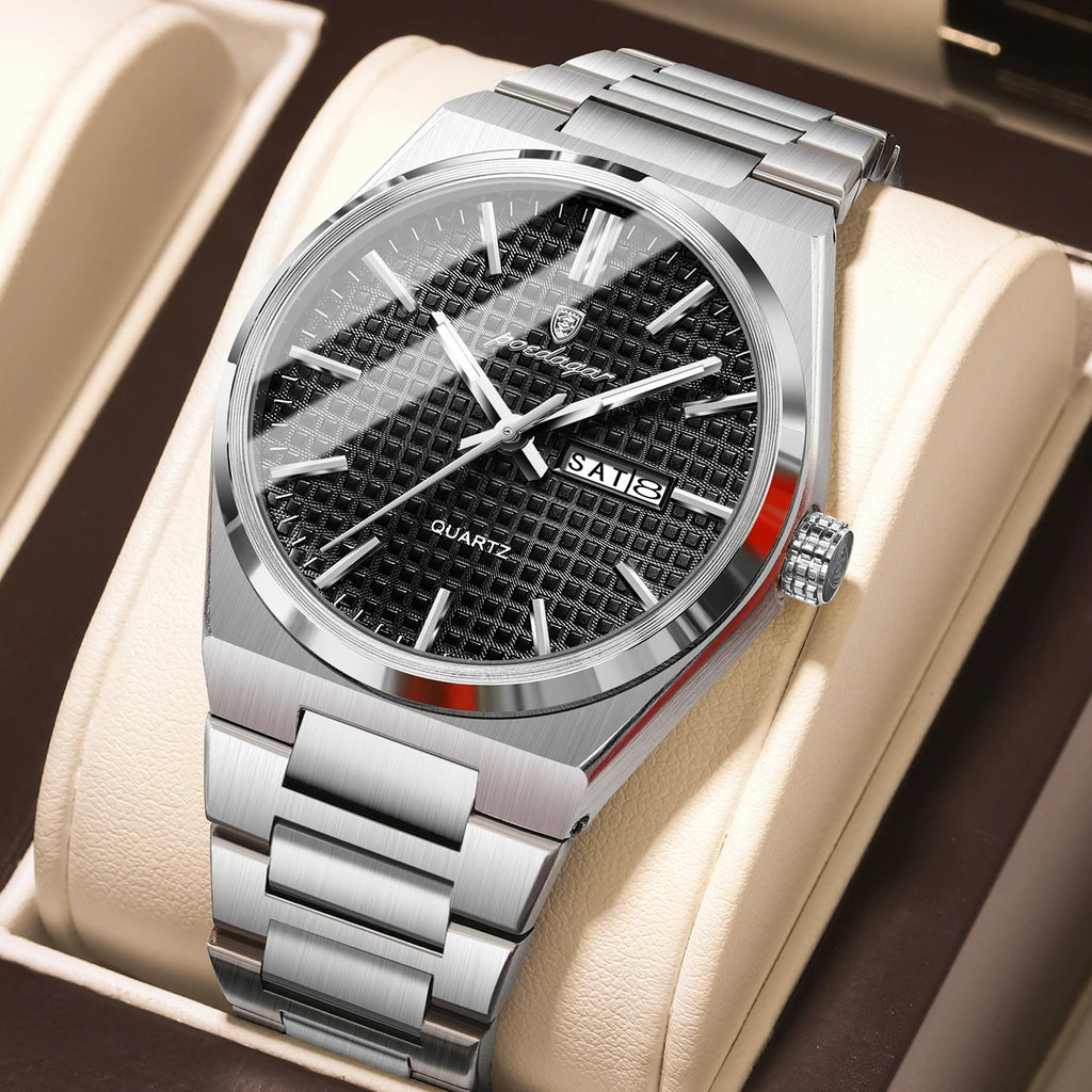 POEDAGAR Silver Steel Quartz Watch
