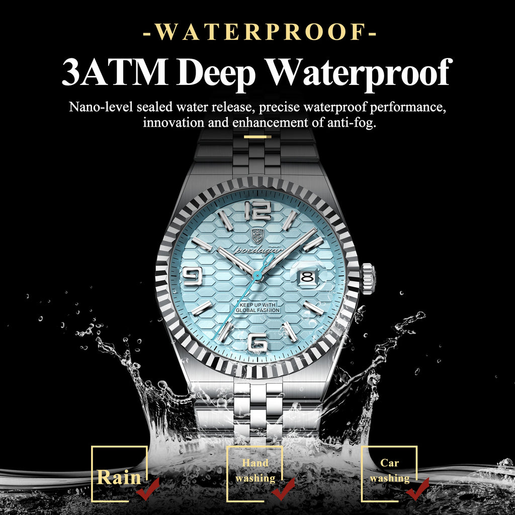 POEDAGAR Gold Green Quartz Watch