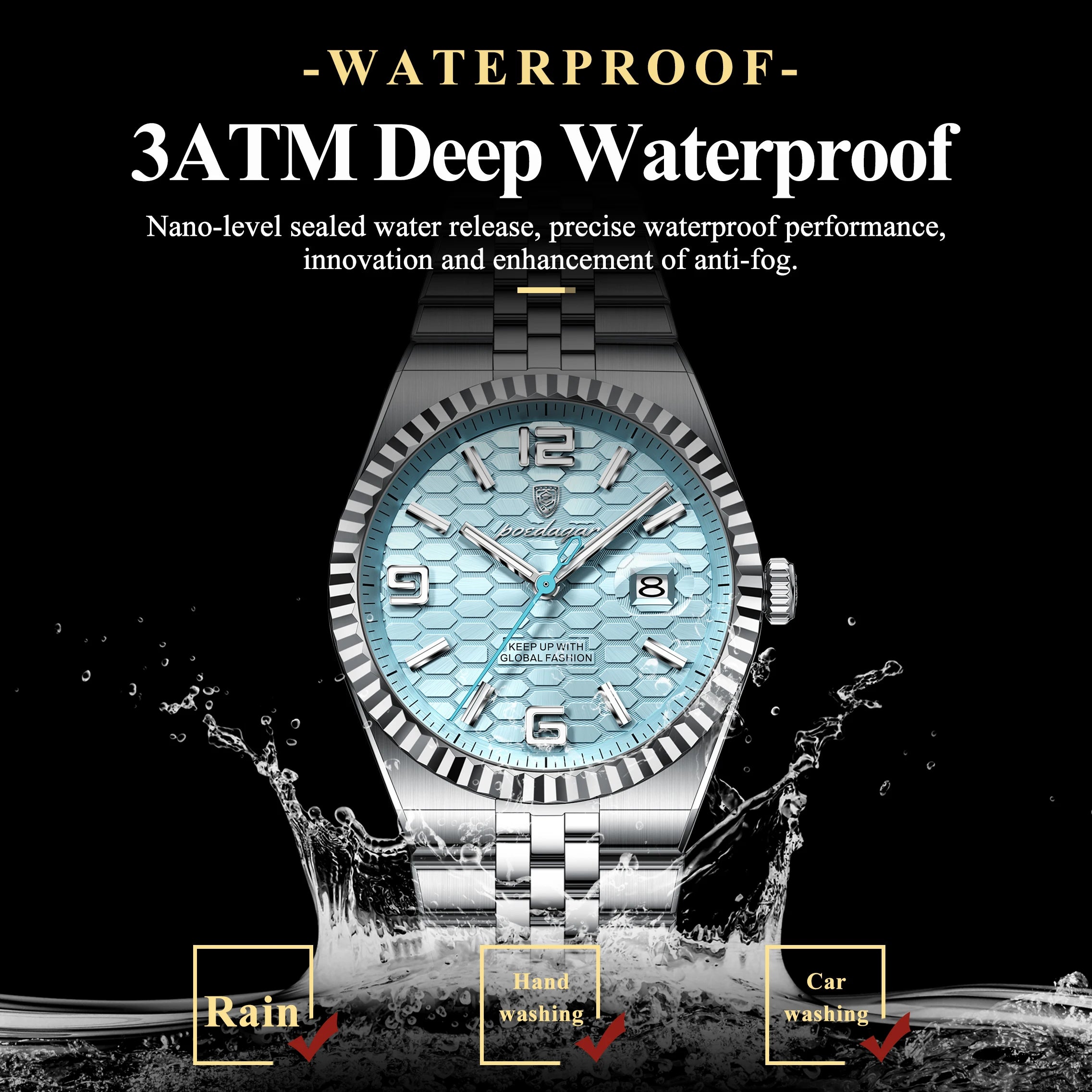 POEDAGAR Gold Green Quartz Watch
