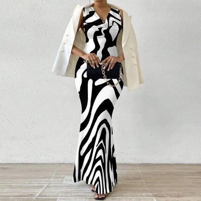 Women's Colorful Geometric Off-Shoulder Maxi Dress