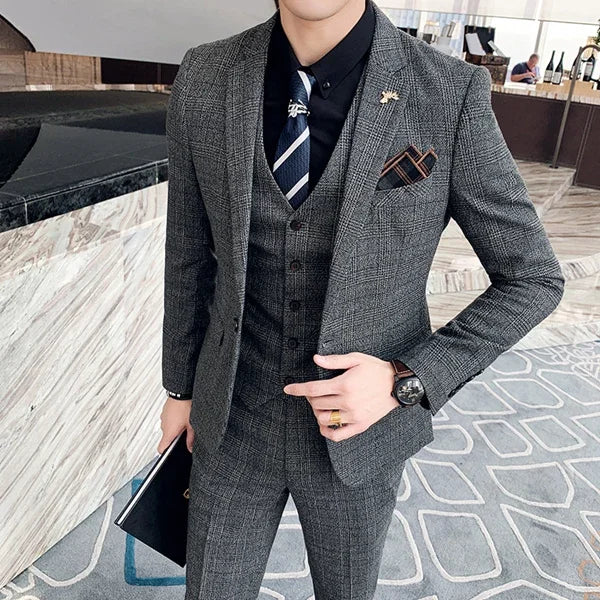 Lattice Plaid Three-Piece Formal Suit