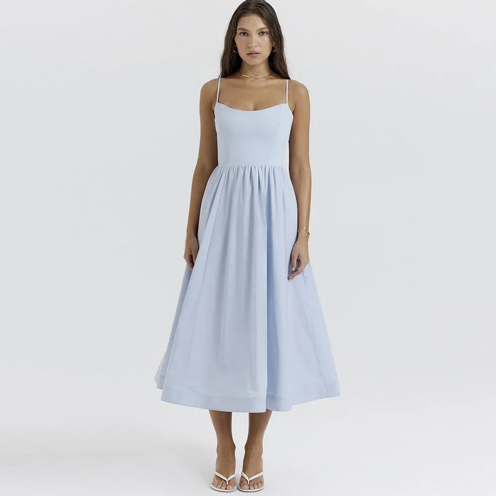 Elegant Spaghetti Strap Midi Dress