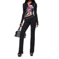 Blended Graphic Print Zip Front Two-Piece Yoga Set