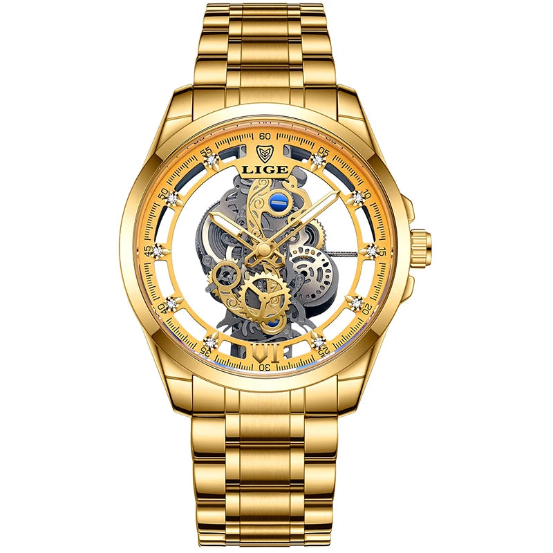 LIGE Gold Skeleton Vintage Watch