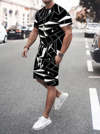 Letter Print Elastic Waist Shorts Set
