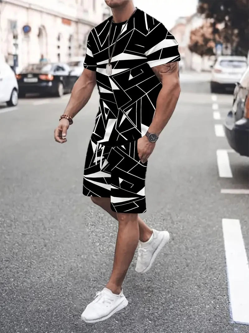 Letter Print Elastic Waist Shorts Set