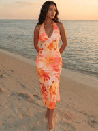 Gradient Lily Print Halter Dress