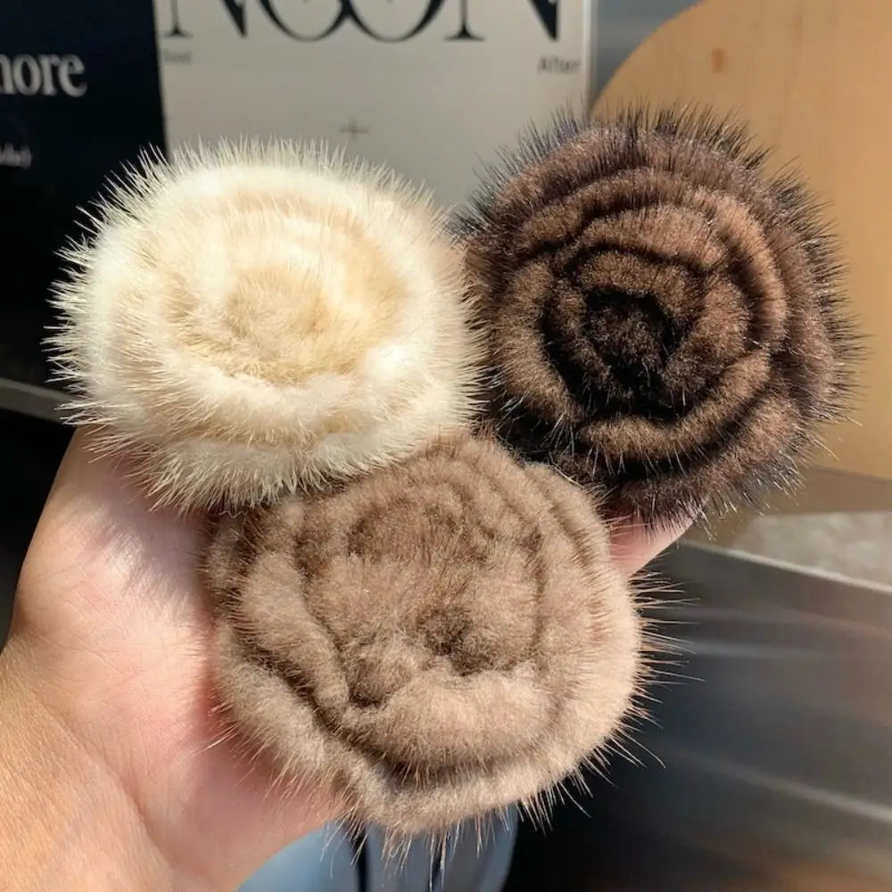Real Mink Fur Flower Brooch