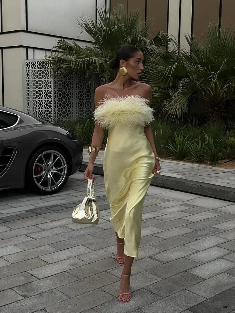 Butter Yellow Satin Dress