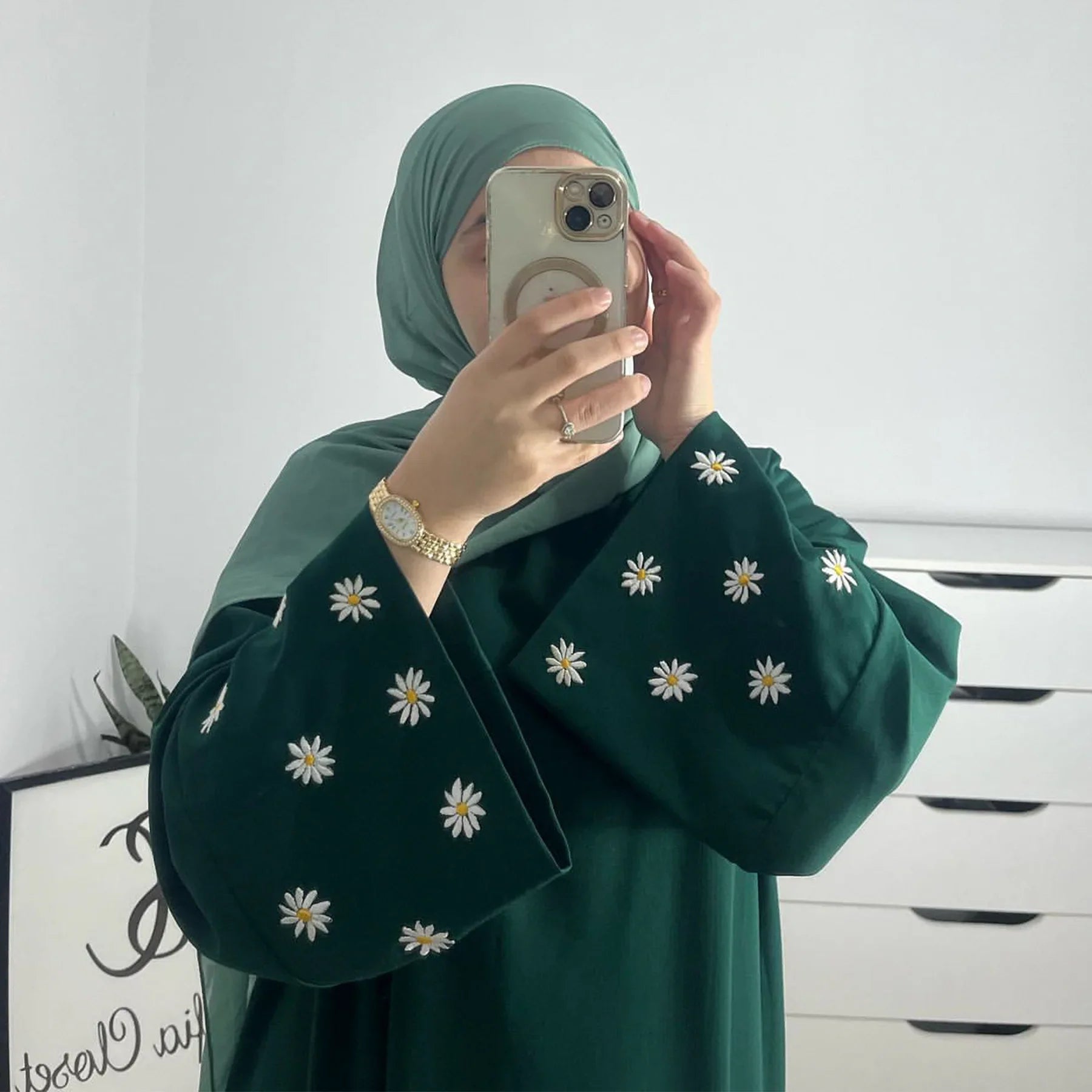 Daisy Embroidery Maxi Abaya