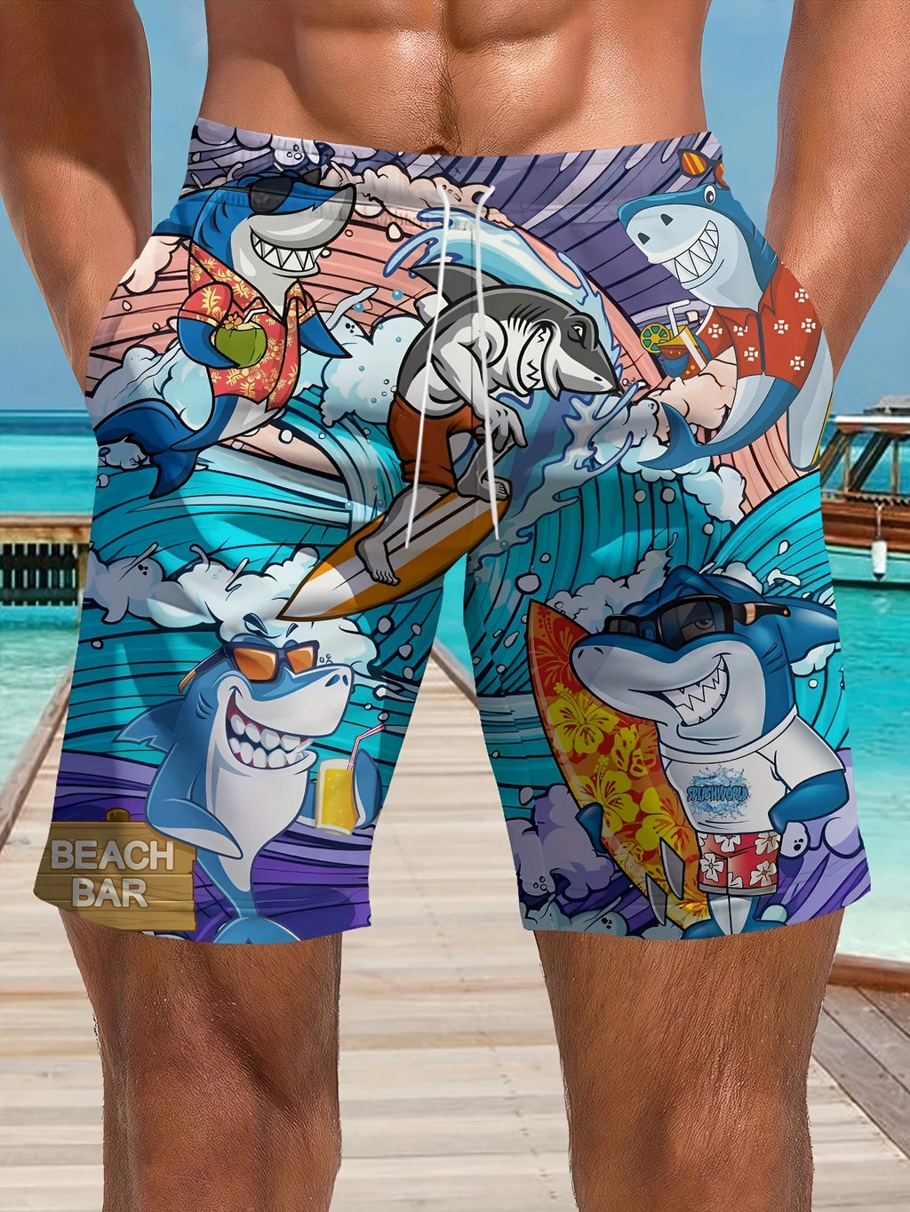 Gradient Lemon Print Swim Trunks