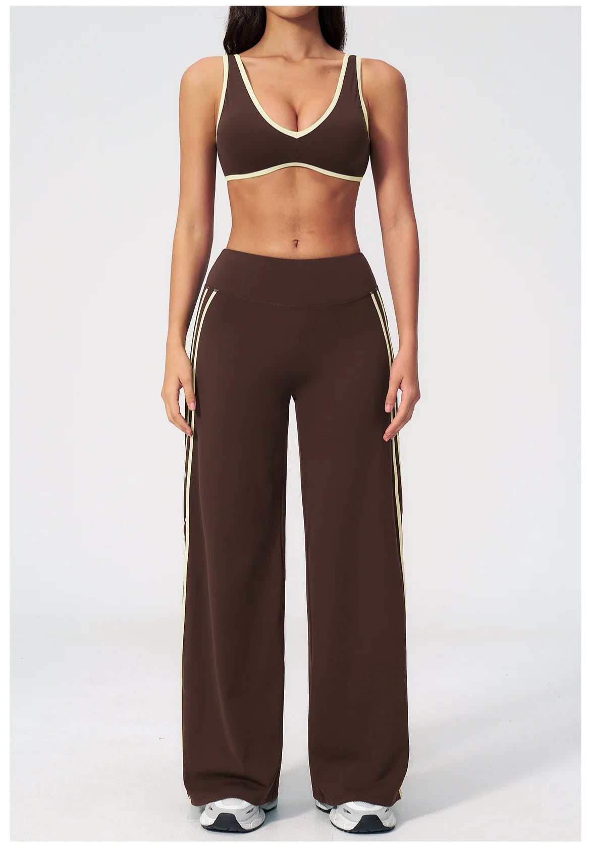 Nylon Striped Sleeveless True-To-Size Fit Two-Piece Yoga Set