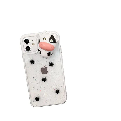 3D Glitter Cow iPhone Case