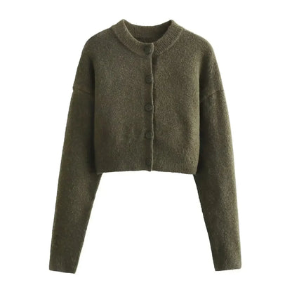 Beige Green Cropped Cardigan