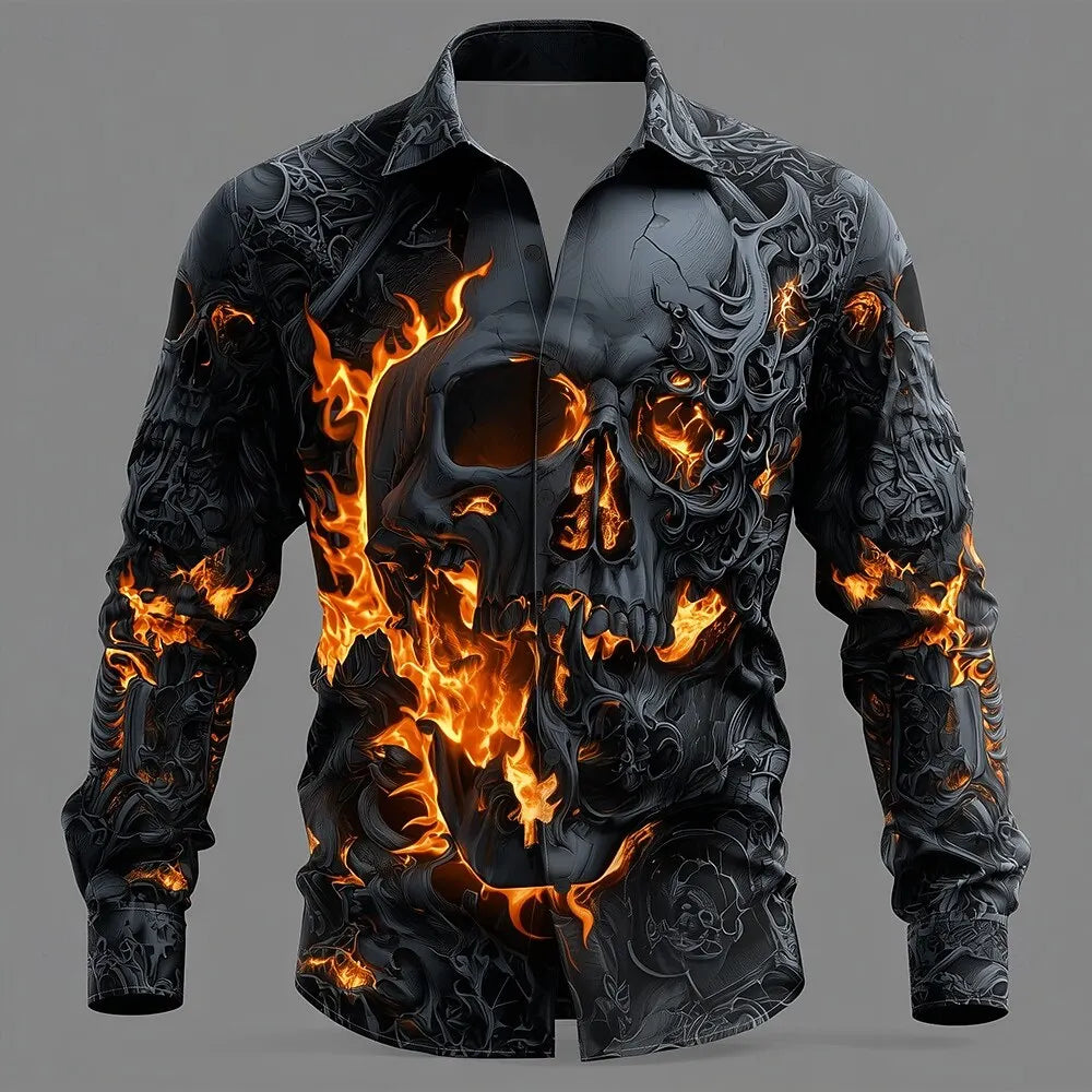 Skull Flame Button Up Shirt