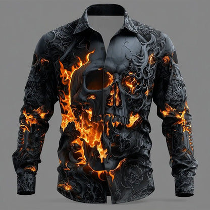 Skull Flame Button Up Shirt