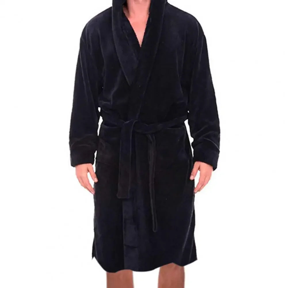 Luxury Men’s Flannel Bath Robe with Belt & Hood