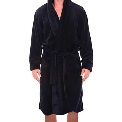 Luxury Men’s Flannel Bath Robe with Belt & Hood