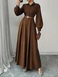 Lantern Sleeve Pleated Maxi Dress