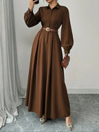 Lantern Sleeve Pleated Maxi Dress