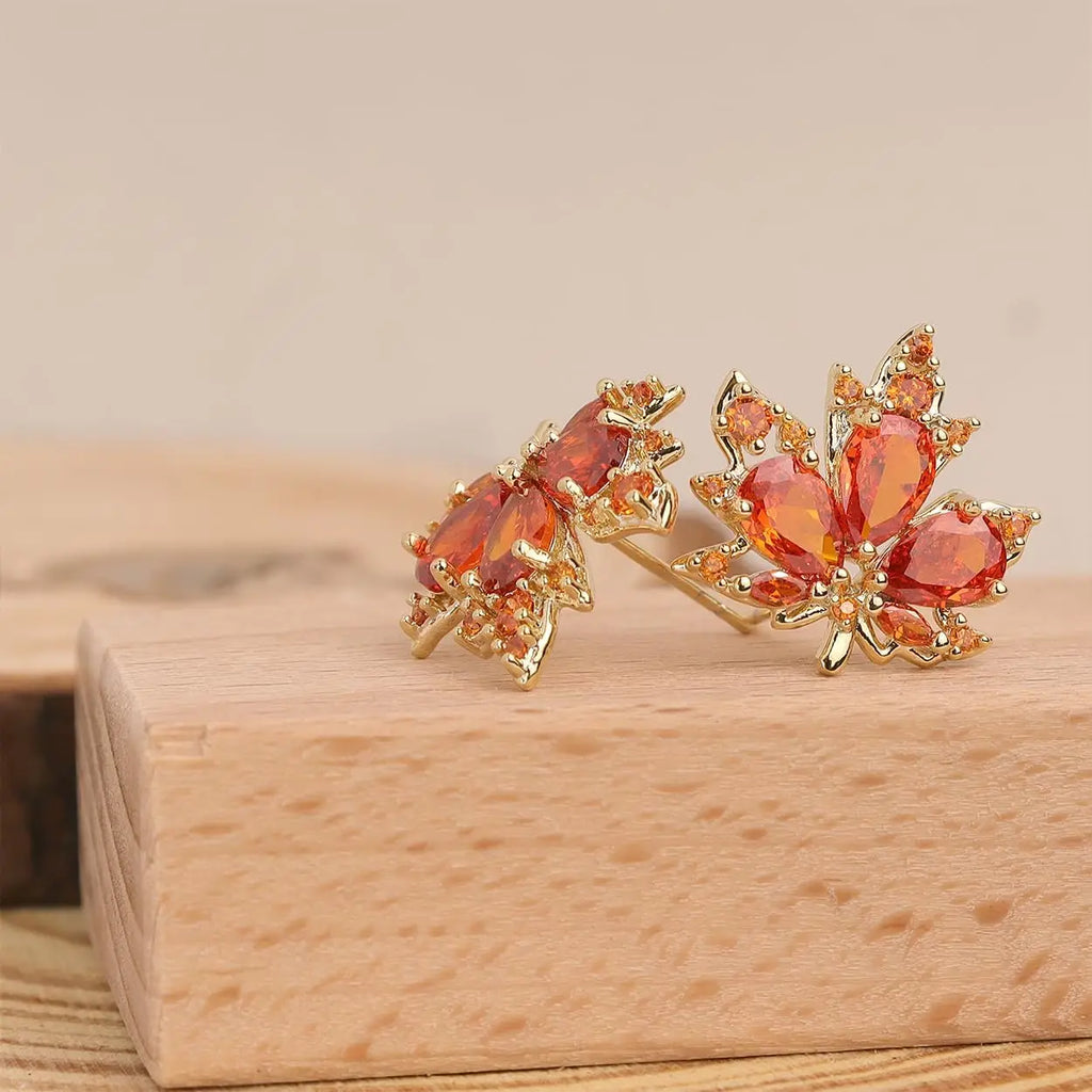 Gold Plant Stud Earrings